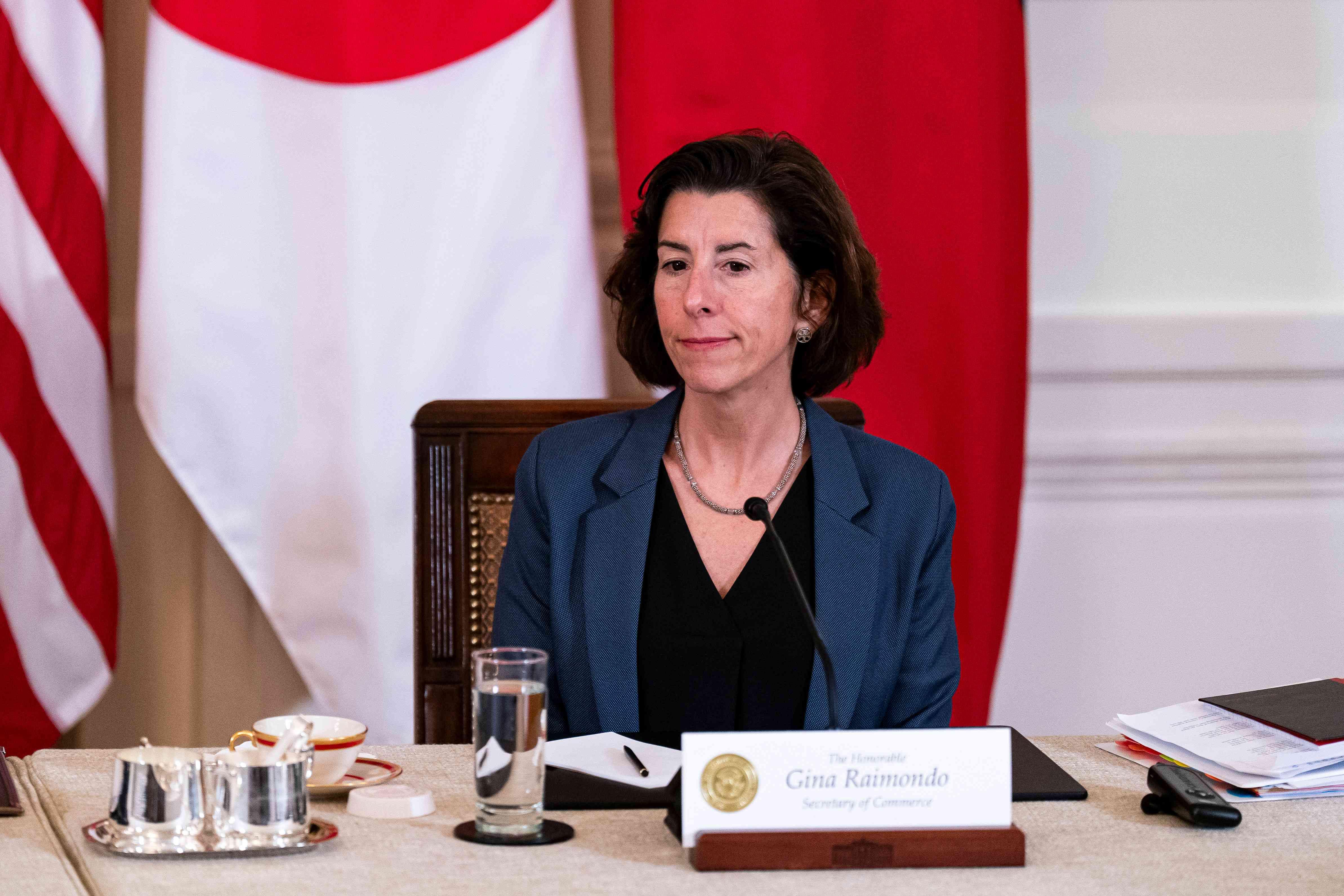 Gina Raimondo, US commerce secretary, during a trilateral meeting with US President Joe Biden, 