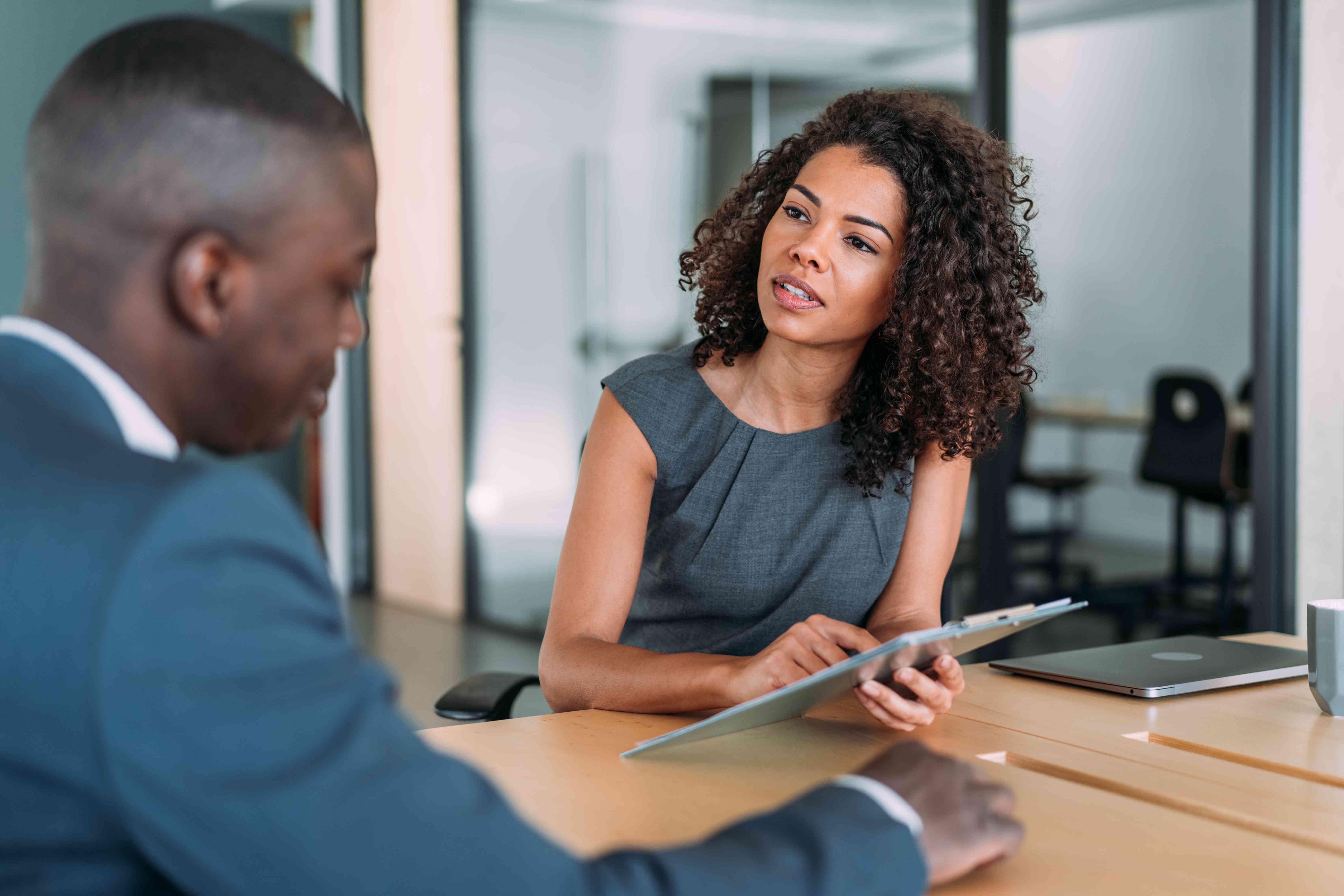 A client and professional have a discussion.